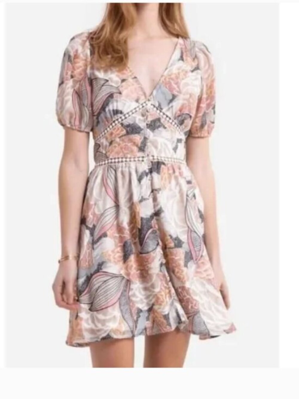 Molly Bracken Cream and Pink Floral Mini Dress size M